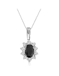 10K White Gold Oval Sapphire and Diamond Pendant (1/2ct tgw 18" Chain)