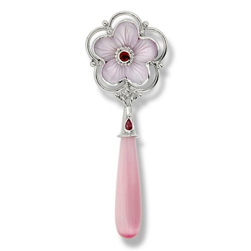 Sterling Silver, Mother-of-Pearl, Ruby and Pink Fiber Optic Pin/Pendant by Sajen