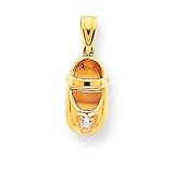 14k 3-Dimensional April/White Zircon Engraveable Baby Shoe Pendant