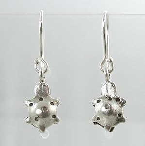 Cute Double Sided Puffy Turtle Dangle Earrings in Sterling Silver, #9495