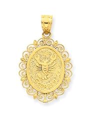 14k Gold Solid Satin Polished Scorpio Zodiac Oval Pendant