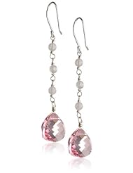 Sterling Silver Ear Wire with Rose Quartz and Crystallized Swarovski Elements Rose Flat Briolette Drop Earrings
