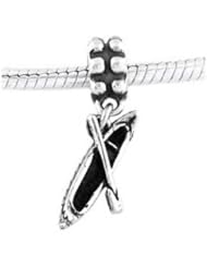 Sterling Silver Canoe with Oar Dangle Bead Charm