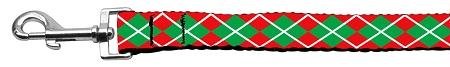 Mirage Pet Products Christmas Argyle Nylon Ribbon Leash 1 inch wide 6ft Long