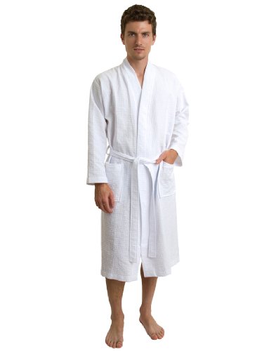 TowelSelections Men's Waffle Bathrobe Kimono Spa Robe Large/X-Large White