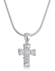 VINANI brand Germany 925 Sterling Silver Women Pendant small Cross with white Zirconia & Snake Chain Necklace AKRW-S