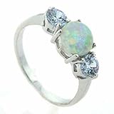 Sterling Silver Opal with Lavender CZ Side Stones Ring