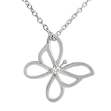 Sterling Silver Polished Single CZ Butterfly Necklace