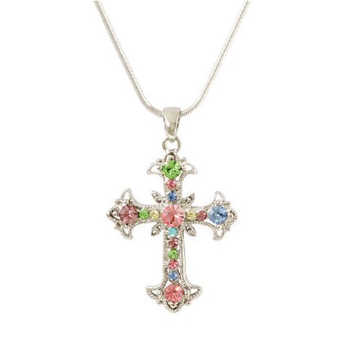 Beautiful Multi Color Crystal Cross Pendant Necklace Fashion Jewelry