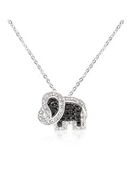 Alexander James White Gold Rhodium and Black Rhodium Black and White CZ Elephant Pendant with 18 Inch Chain Included in Tutone