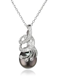 Sterling-Silver Diamond and Tahitian Cultured Pearl Pendant Necklace (0.04 cttw, G-H Color, I2-I3 Clarity), 18"