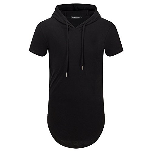 UNRESTRAINED Mens Hip Hop Longline Pullover Short Sleeve Hoodie Shirt Black M