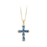 14K Yellow Gold 3 3/8 ct. Oval Shaped Blue Topaz Cross Pendant with Chain