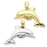 14k Gold Rhodium 3-D Reversible Dolphin Pendant