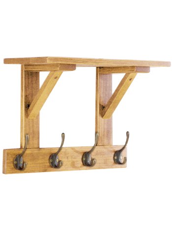 DARTMOUTH - Solid Wood Wall Coat Hooks / Storage Rack - Natural