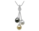 Natural South Sea, Golden South Sea and Black Tahitian Drop Pearl & Diamond Pendant (18kt White Gold)