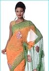 Peach Pure Georgette Bandhej Saree With Blouse