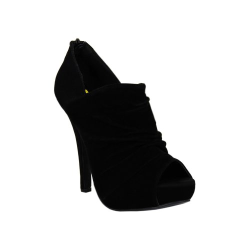 31gnmGnP8rL Ruched Peep Toe High Heel Bootie Black Velvet