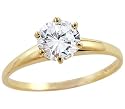 Solid 14k Yellow Gold Round Solitaire CZ Cubic Zirconia Engagement Ring 1.0 ct