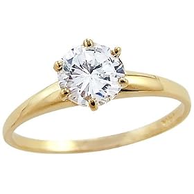 Size- 4 - Solid 14k Yellow Gold Round Solitaire CZ Cubic Zirconia Engagement Ring 1.0 ct: Jewelry