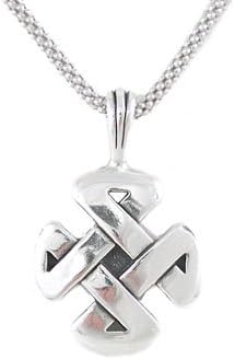 Cross Shaped Celtic Knot with Strength Word Inscription in Sterling Silver on a 24" Rhodium Popcorn Chain, #114