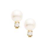 14K Yellow Gold 0.04 ct. Diamond and Fresh Water Cultured Pearl Teen's Earrings