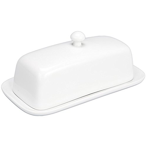  Review online Porcelain / Ceramic White Butter Dish and Lid w/ Knob