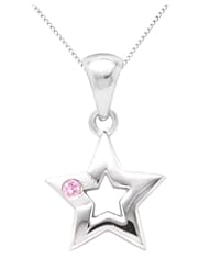 Sterling Silver Pink Sapphire Star Pendant Necklace, 16"
