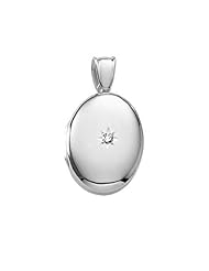 Platinum Oval Premium Weight and Genuine Diamond Locket 5/8 inch x 3/4 inch in Platinum