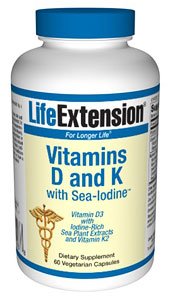 Life Extension Vitamin D with Sea Iodine and Vitamin K2, Vegetarian Capsules, 60-Count