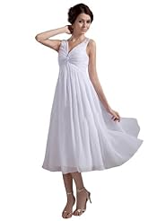 V-neck Empire   Waistline Tea Length Chiffon  Dress