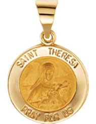 Hollow Round St. Saint Theresa Medal Pendant 14K Gold Yellow R45325
