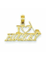 14K Gold yellow gold i love hockey charm