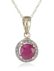 10k Yellow Gold Round Ruby Diamond-Framed Pendant Necklace, 18"