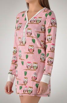 PJ Salvage Chilly Owls Velour Thermal Nightshirt (CHINS) XS/Pink