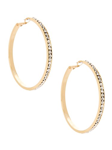 G by GUESS Women's Large Gold Rhinestone Hoop Earrings
