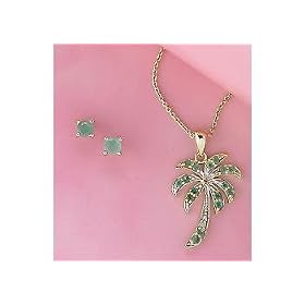 Buy Signature Emerald Palm Tree Necklace Set 18K GOLD OVER STERILNG by Signature Sterling
