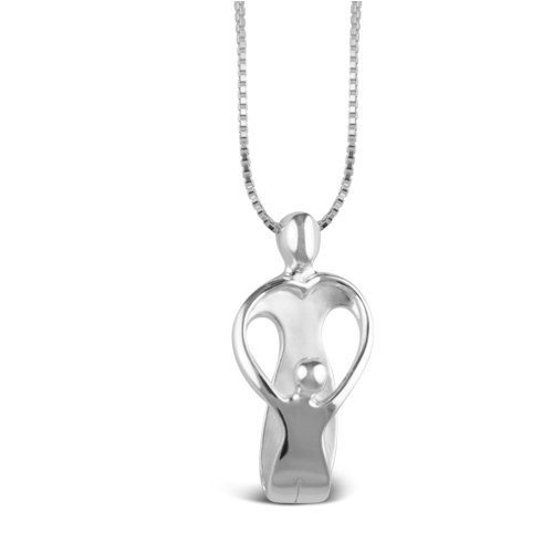 Loving Family® Large Sterling Silver Pendant with Extender Featuring a Loving Mother and Her Child