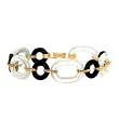 14k Gold, Carved Mother of Pearl & Onyx Link Bracelet-7.75"