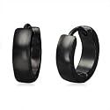 Urban Male - Boucles d'oreilles anneaux &agrave; charni&egrave;re en acier inoxydable noir pour homme