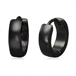 Urban Male - Boucles d'oreilles anneaux à charnière en acier inoxydable noir pour homme
