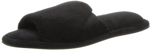 Dearfoams Womens 730 Stretch Terry Open Toe Flat (Small, Black)