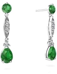 Genuine Emerald 14kt White Gold Dangle Drop Earrings