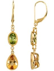 Pair .04 CT TW 14K Yellow Gold Genuine Peridot, Citrine & Diamond Earrings