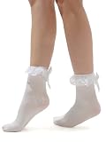 ANKLET Socks Ruffled Bow 3 Color Options Red Pink or White