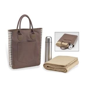 Coffee Blanket Tote (Brown w Plaid Accents, Tan blkt) by 
