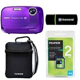 Fujifilm Finepix Z37 10MP Digital Camera bundle with 3x Optical Zoom and 2.7 inch LCD, includes 2GB Fuji Memory Card, Transcend Card Reader and Reversible Neoprene Case (Purple)