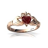 14k Rose Gold Heart Genuine Ruby Celtic Claddagh Ring