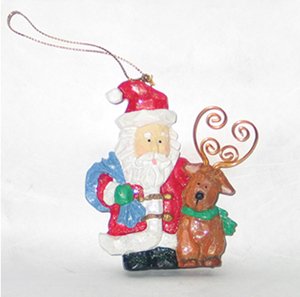 Christmas Tree Ornament Frosted Santa Claus & Reindeer – 1999 Vintage Figurine