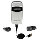 Retractable USB Hot Sync Compact Kit with Car & Wall Charger for the Samsung A420 - Gomadic Brand w/ TipExchange Technology